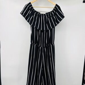 Sydney Rose Womens Large Black White Striped Off Shoulder Wide Leg Jumpsuit